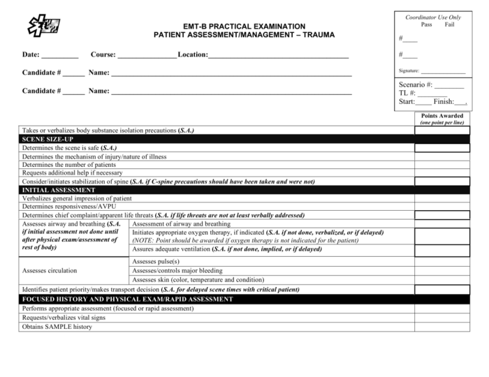 Emt trauma patient assessment scenarios